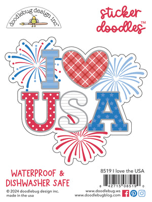 Doodlebug Design - Hometown USA Collection - Sticker Doodle - I love the USA PRE-ORDER