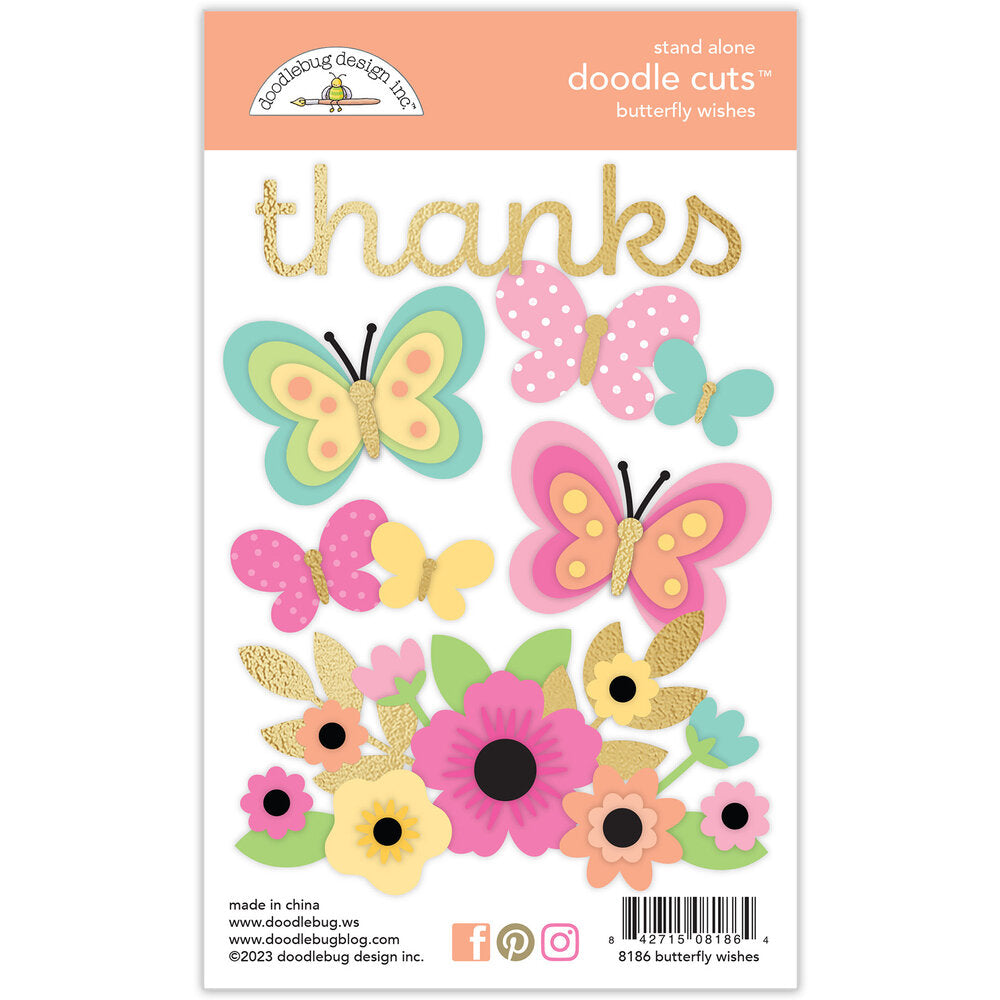 Doodlebug Design - Hello Again Collection - Butterfly Wishes Doodle Cuts