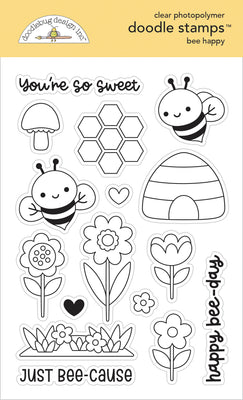 Doodlebug Design - Bee Happy Collection - bee happy doodle stamps