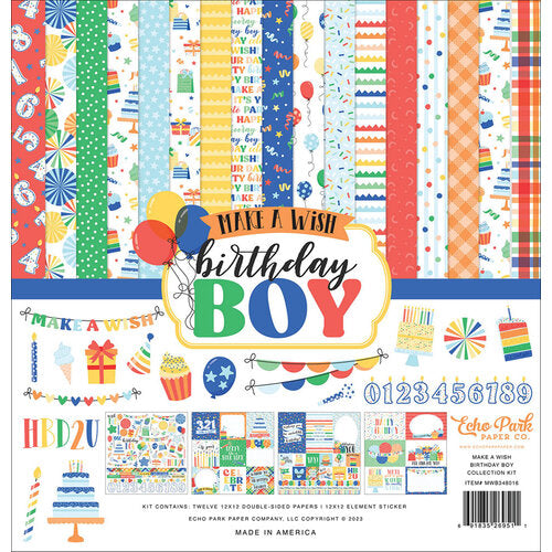 EXCLUSIVE TITLE! Echo Park & Paper Wizard Collaboration - Make A Wish Birthday Boy Collection - 12 x 12 Collection Kit