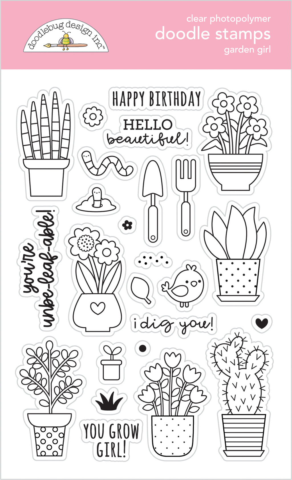 Doodlebug - My Happy Place - Garden Girl Doodle Stamps