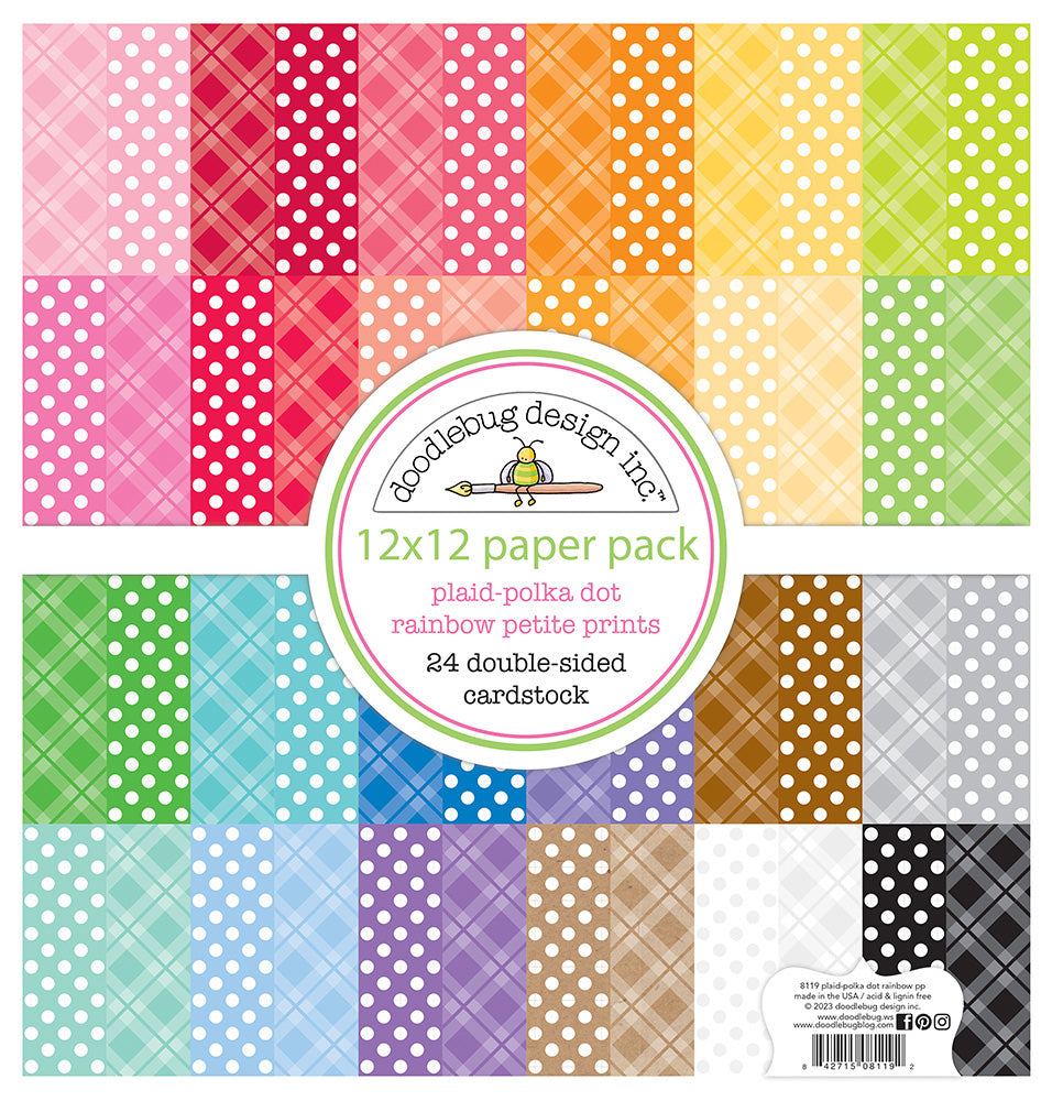Doodlebug - Plaid - Polka Dot Rainbow Petite Prints -12x12 Paper Pack - * NEW *
