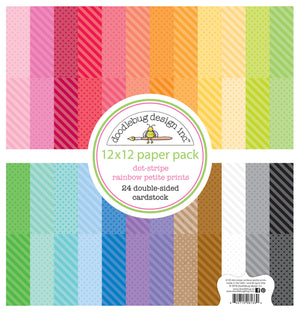 Doodlebug - 12X12 Petite Print Dots and Stripes Paper Pack Rainbow